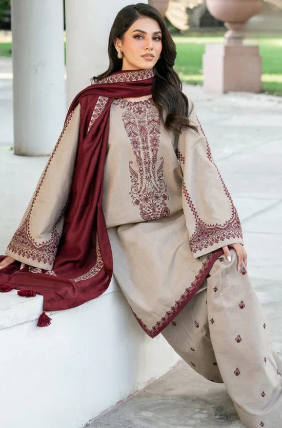Aneelas Embroidered 3-Piece Women’s Kurta Set with Shawl