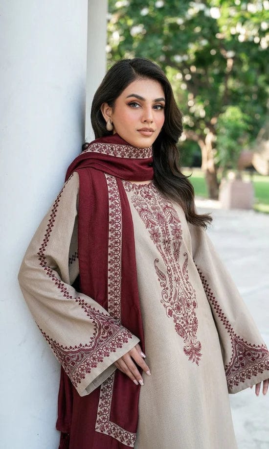 Aneelas Embroidered 3-Piece Women’s Kurta Set with Shawl
