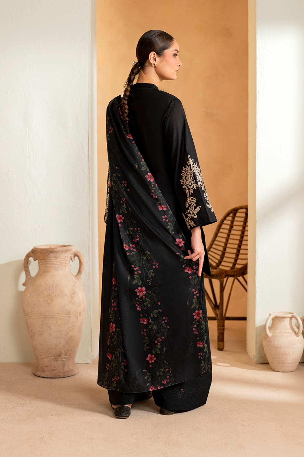 Aneelas Embroidered 3-Piece Women’s Kurta Set with Shawl