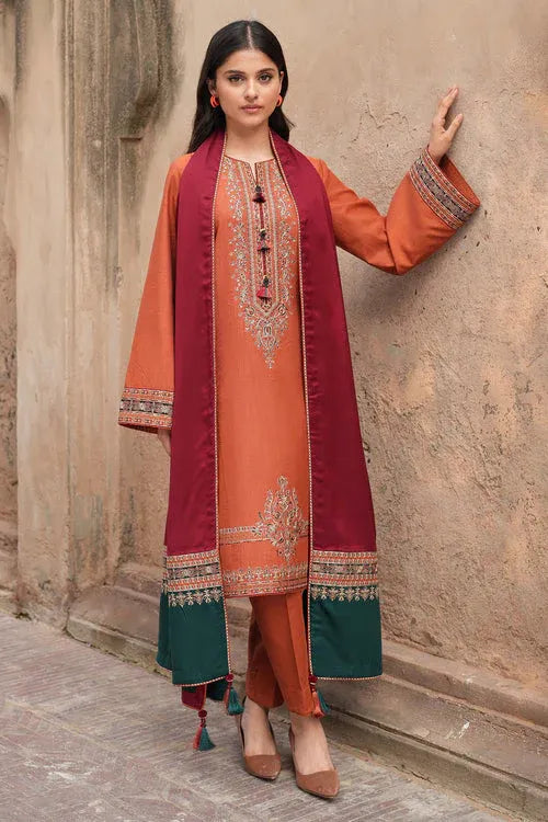 Elegant Embroidered 3-Piece Women’s Kurta Set with Shawl