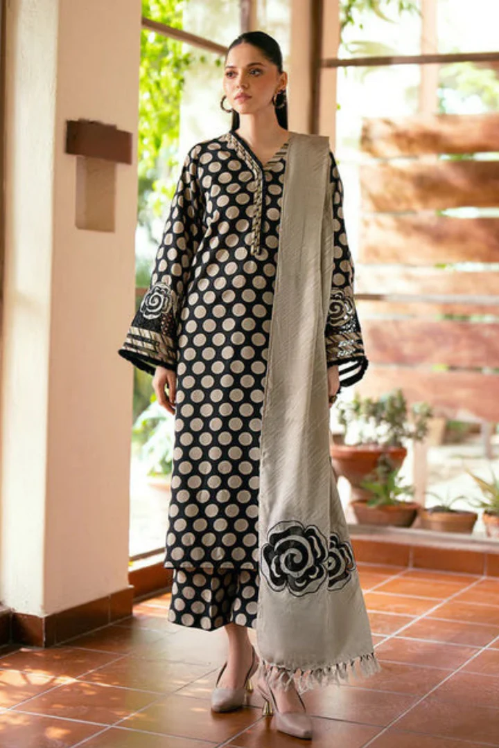 Aneelas Embroidered 3-Piece Women’s Kurta Set with Shawl