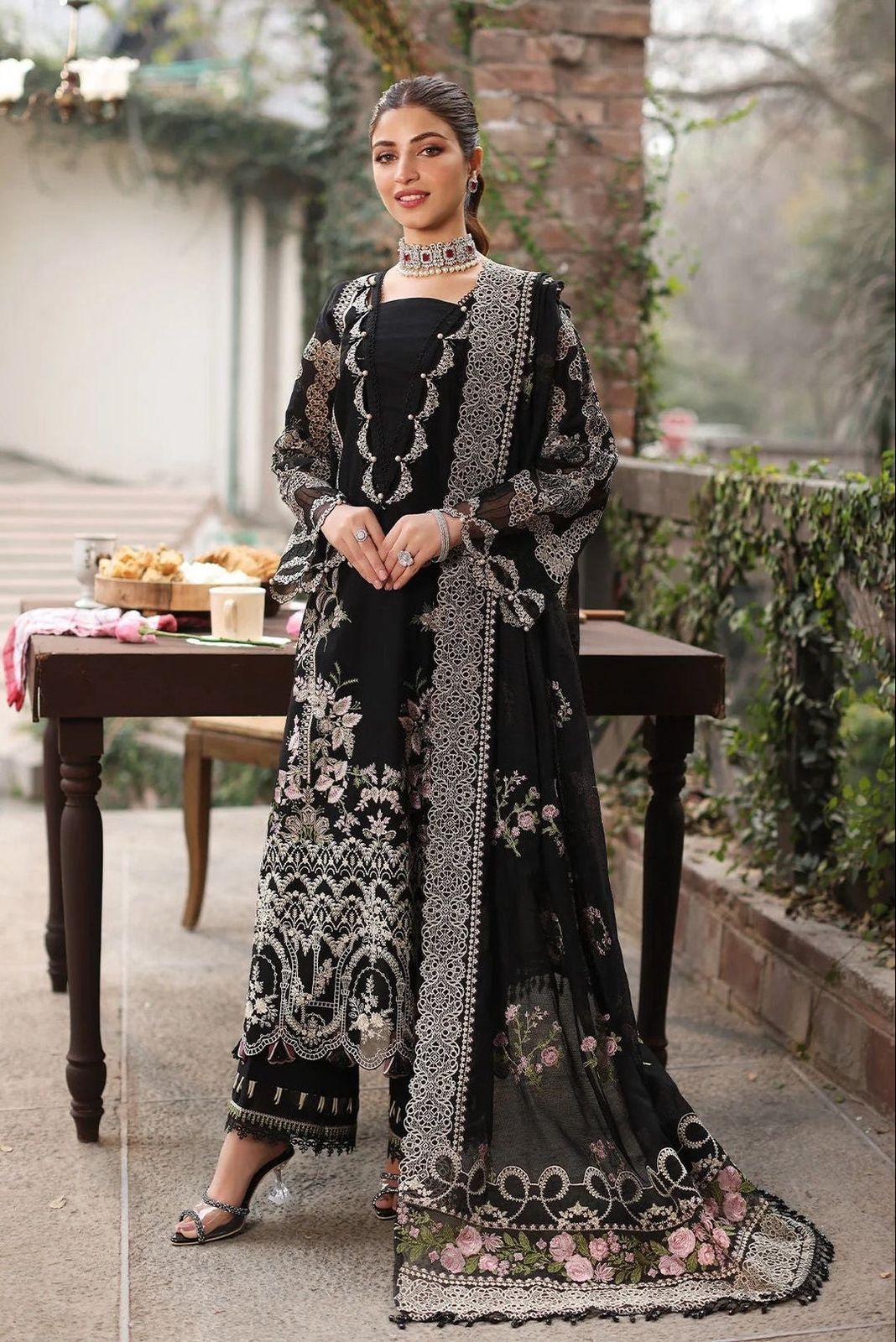 ANEELA'S KEAF BLACK EMB 3PC SUIT