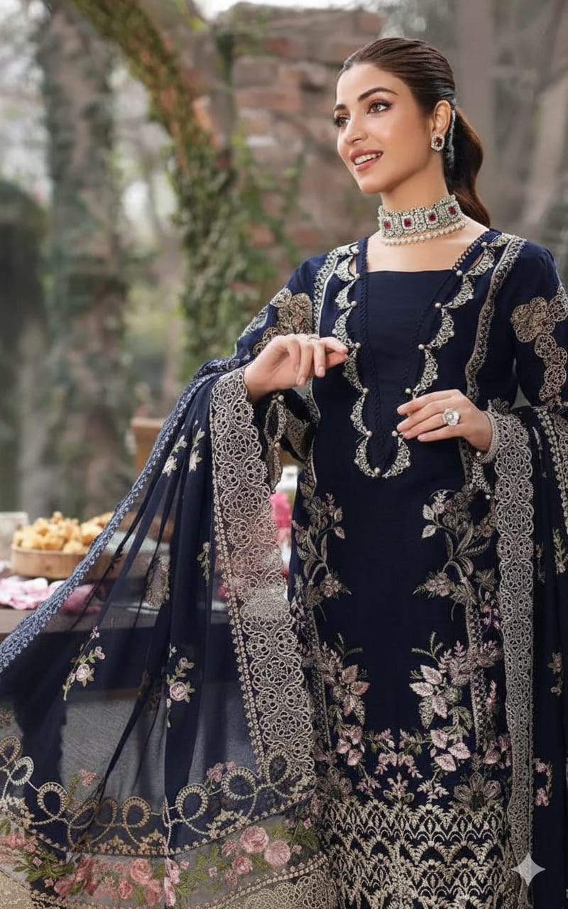 ANEELA'S KEAF NAVE EMB 3PC SUIT