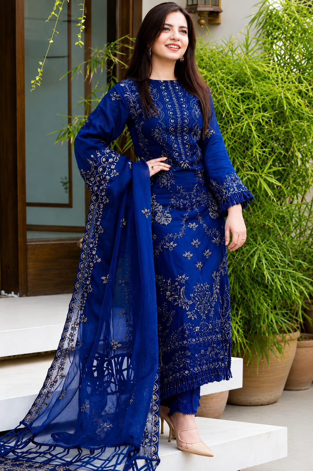 ANEELS DN-ROYAL BLUE EMB 3PC SUIT