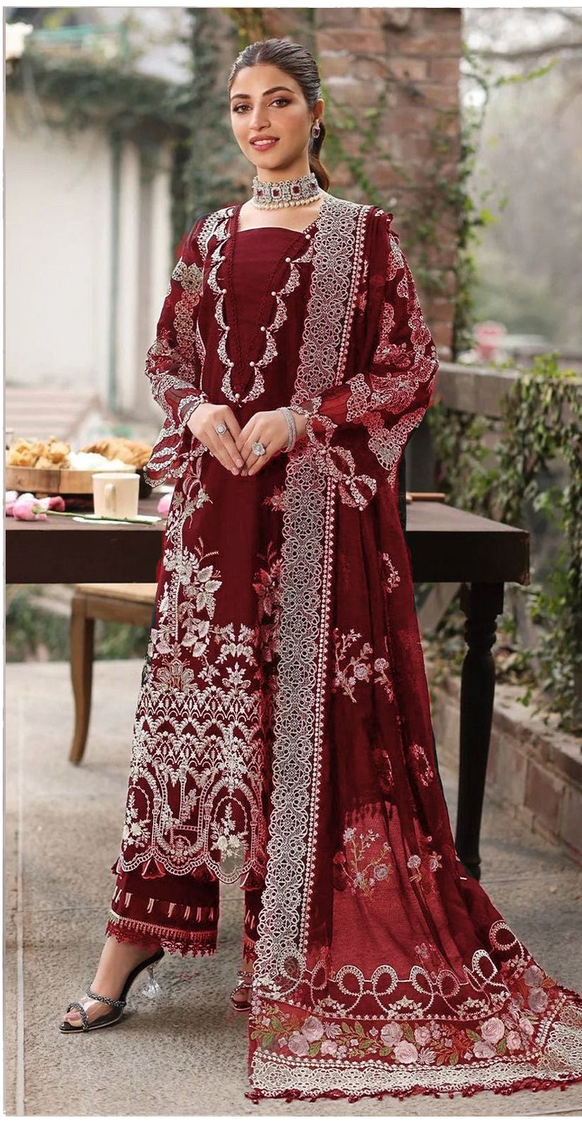 ANEELA'S KEAF MEHROONEMB 3PC SUIT