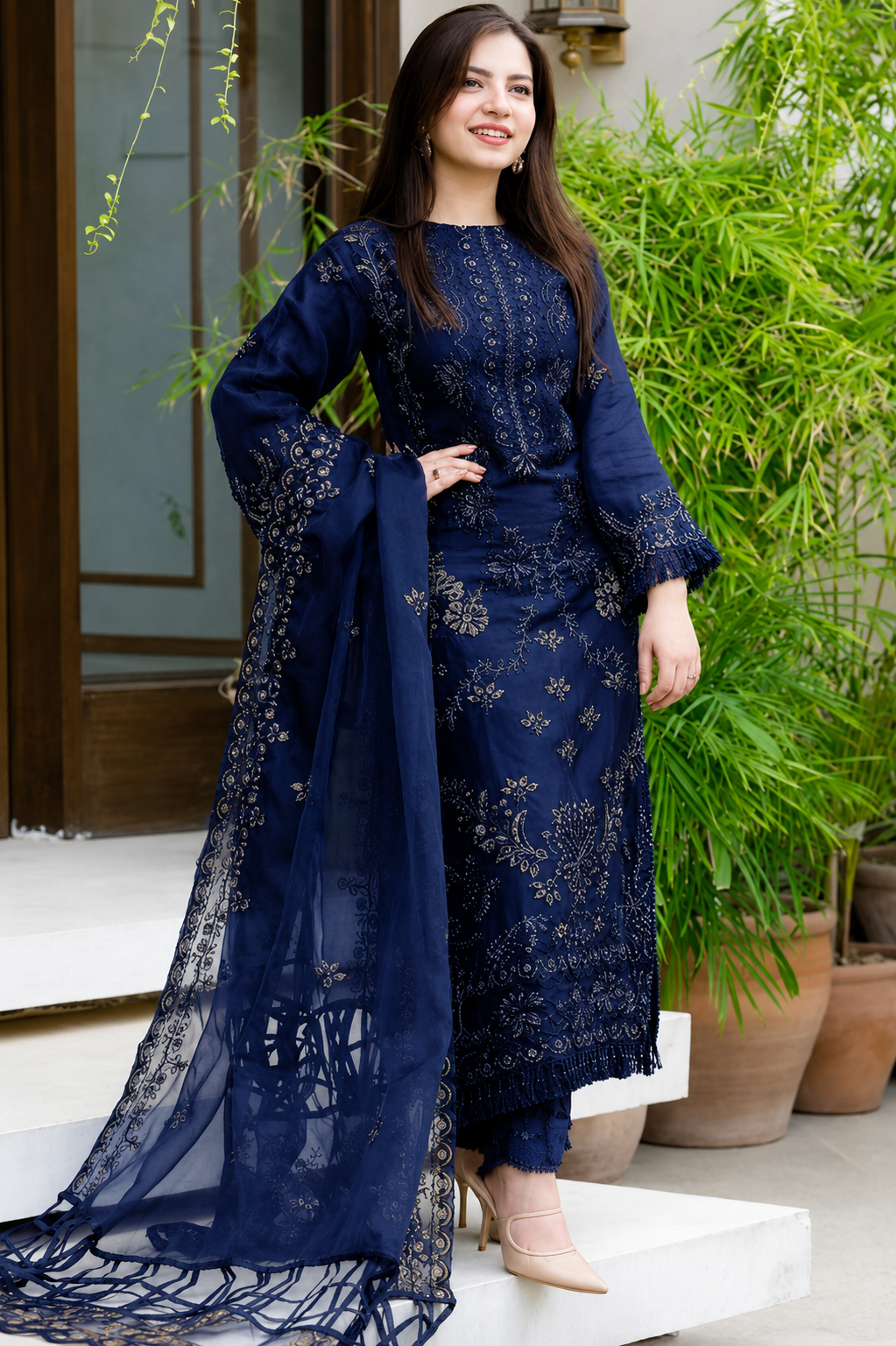 ANEELS DN-NAVE BLUE EMB 3PC SUIT